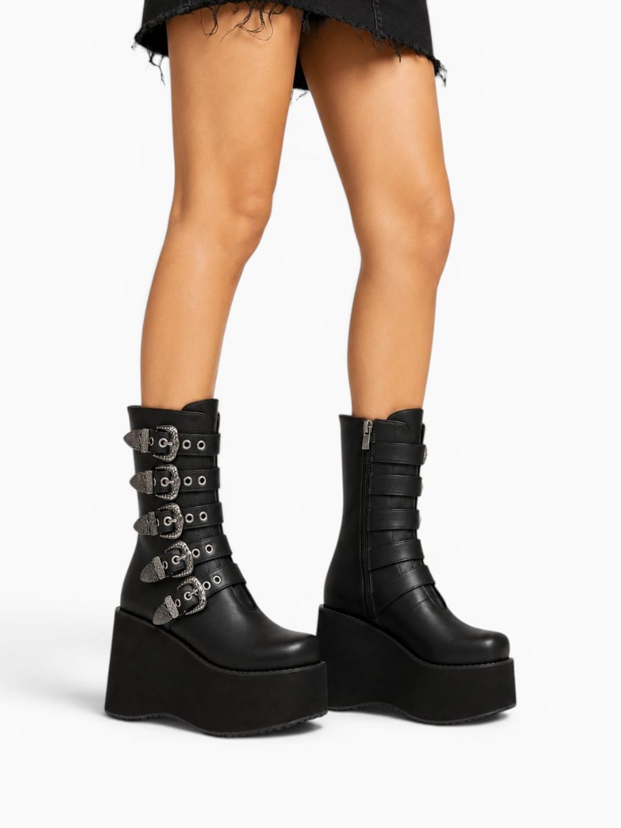 Amara Shoes Goth Platform Buckle Boots