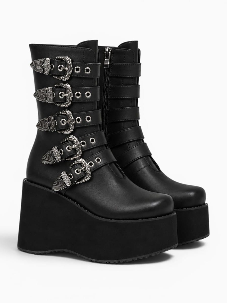 Amara Shoes Goth Platform Buckle Boots