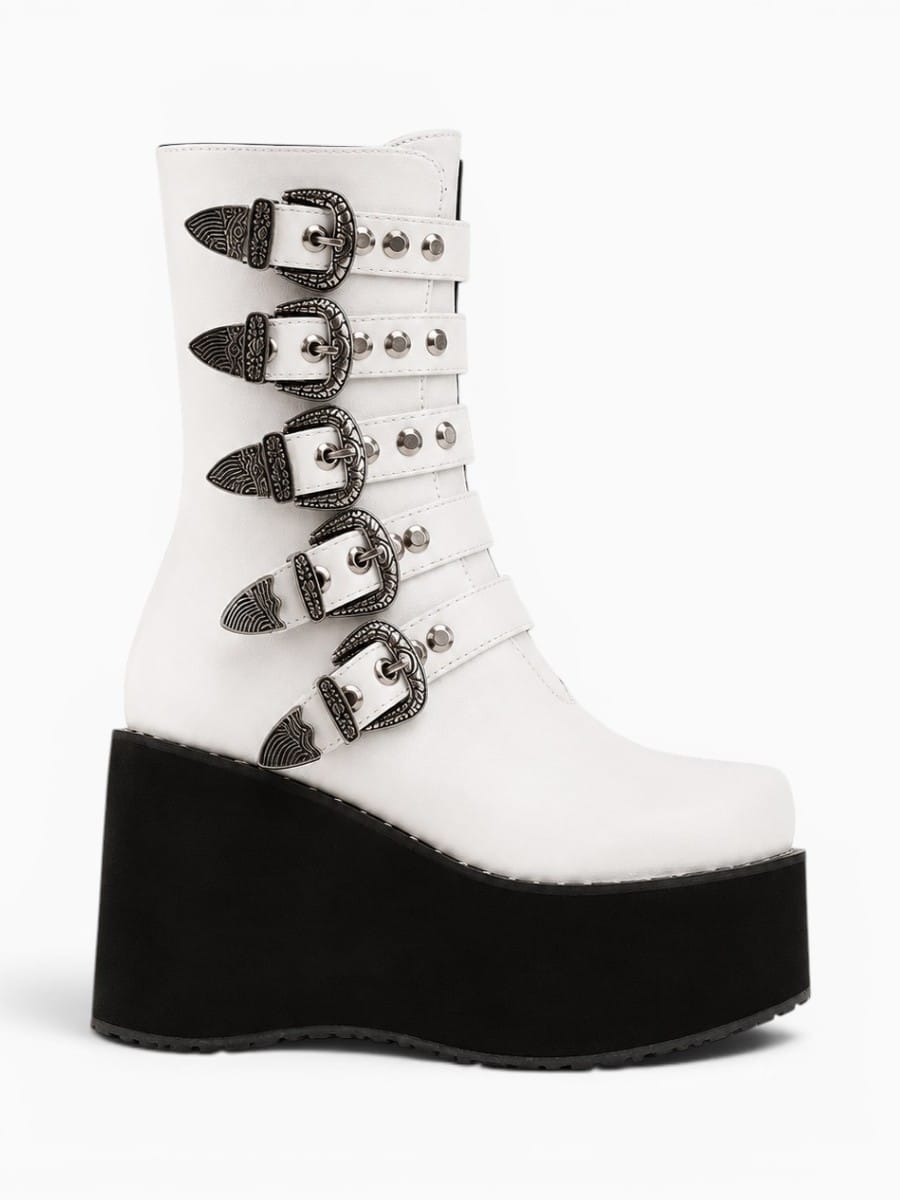 Amara Shoes Goth Platform Buckle Boots