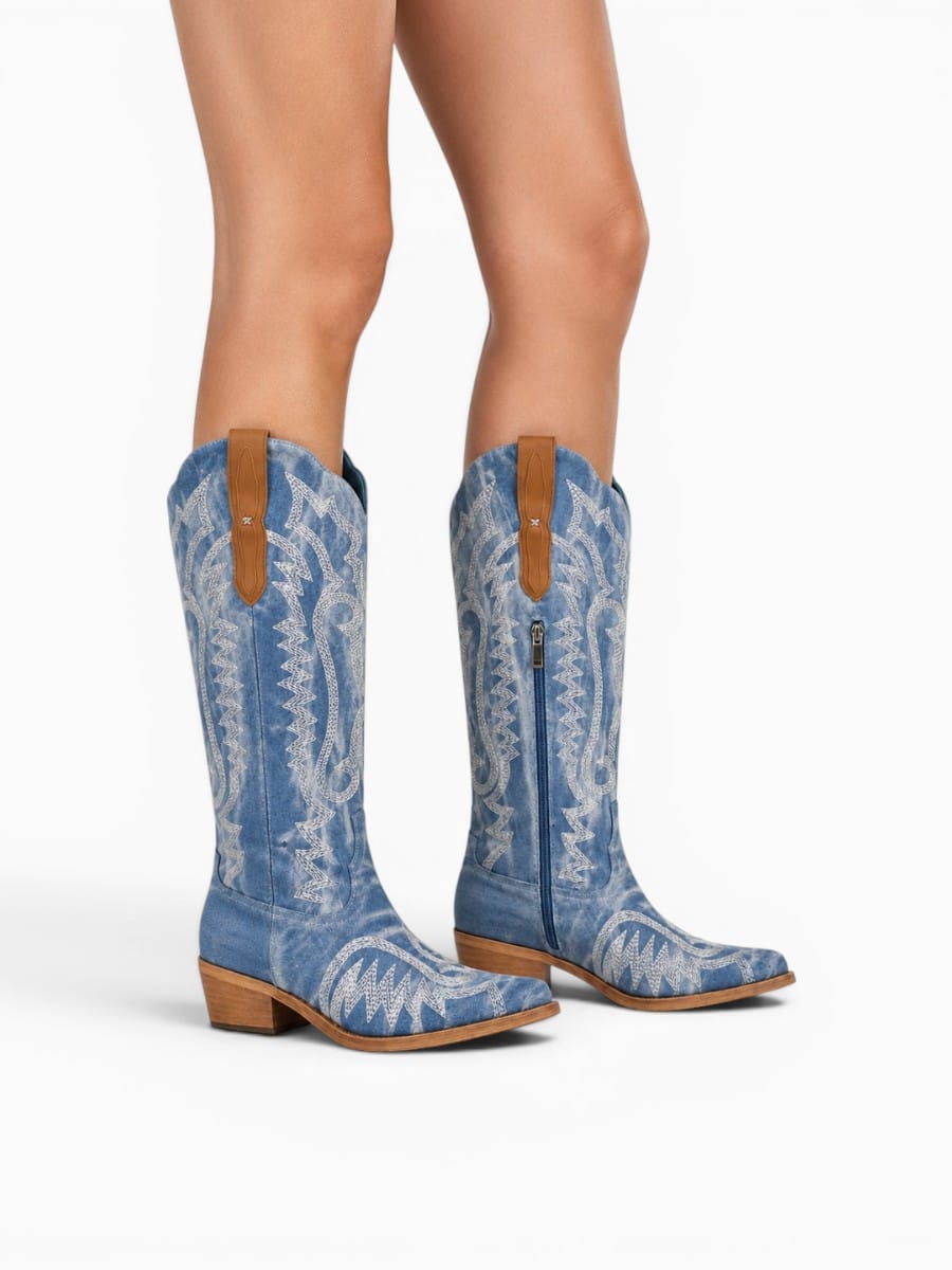Amara Shoes Knee High Embroidered Western Cowboy Boots Women