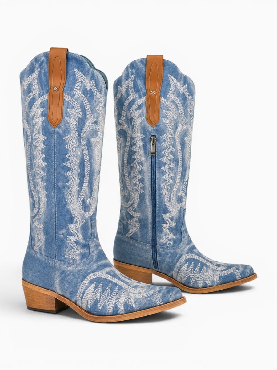 Amara Shoes Knee High Embroidered Western Cowboy Boots Women