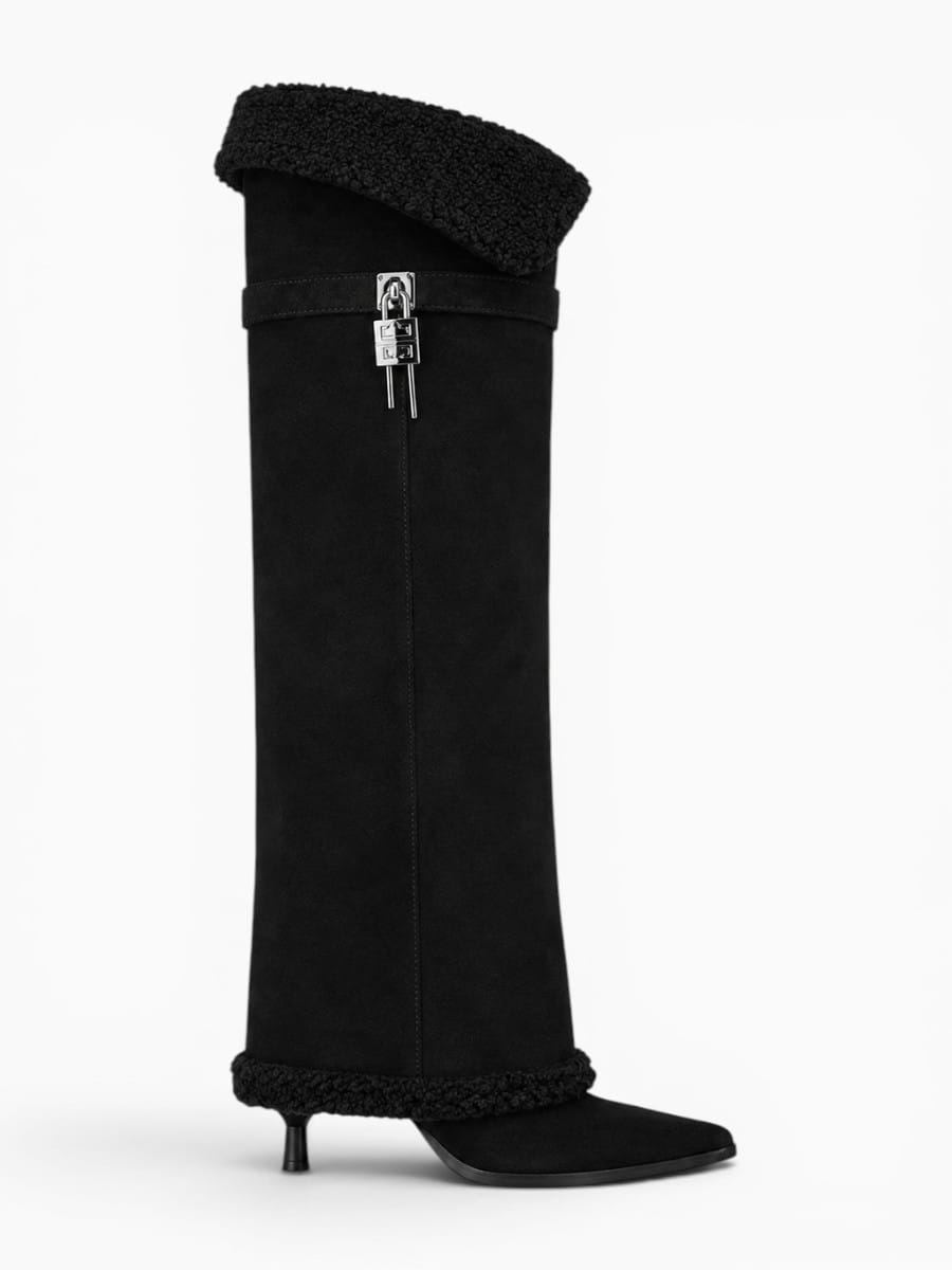 Amara Shoes Knee High Fold Over Stiletto Boots Wide Calf Women