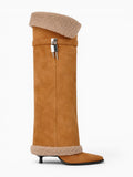 Amara Shoes Knee High Fold Over Stiletto Boots Wide Calf Women