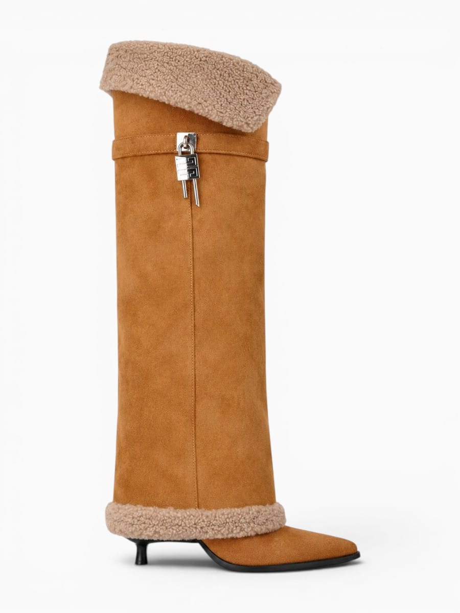 Amara Shoes Knee High Fold Over Stiletto Boots Wide Calf Women