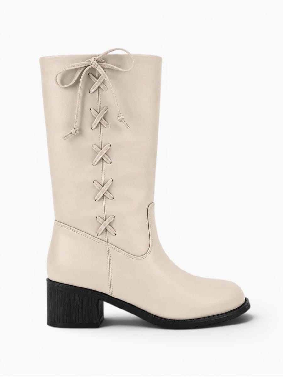 Amara Shoes Knee High Lace Up Chunky Heel Boots Women
