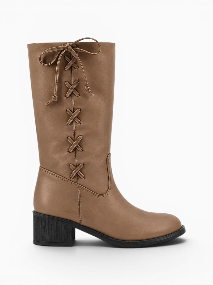 Amara Shoes Knee High Lace Up Chunky Heel Boots Women