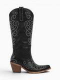 Amara Shoes Knee High Western Cowboy Boots Studded Chunky Heel