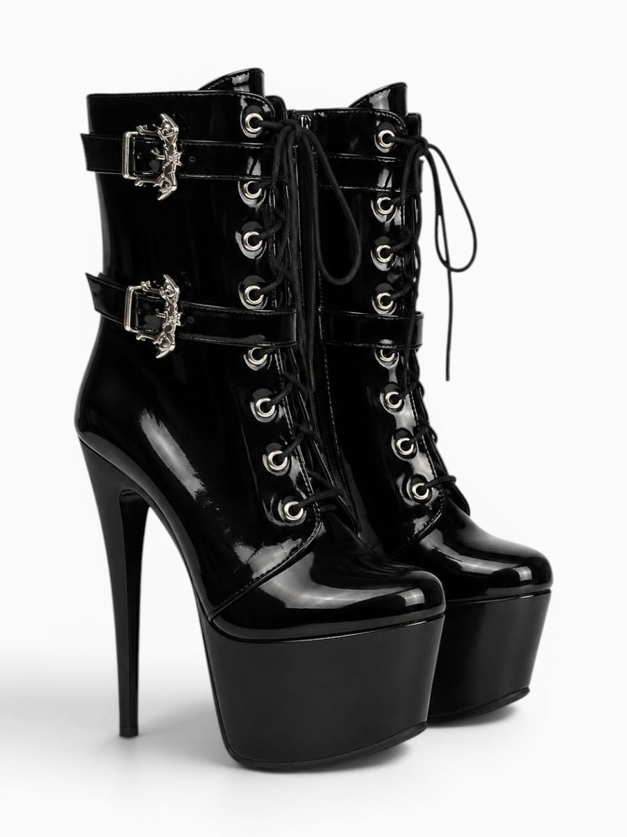 Amara Shoes Lace Up Ankle Boot Platform Stiletto Round Toe Zip