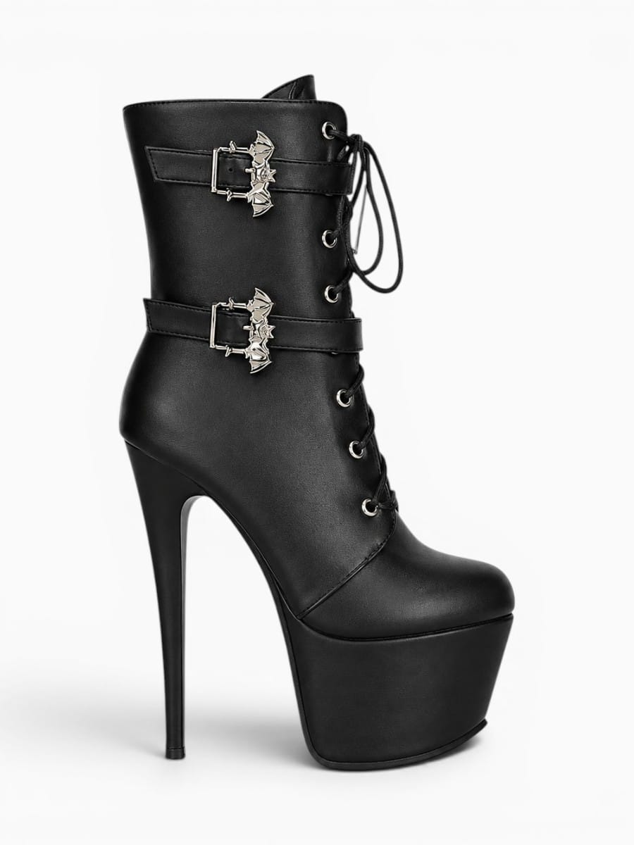 Amara Shoes Lace Up Ankle Boot Platform Stiletto Round Toe Zip