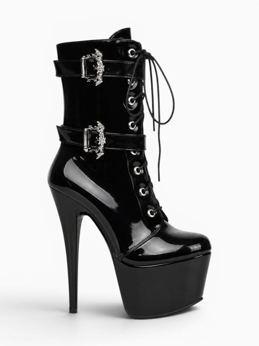 Amara Shoes Lace Up Ankle Boot Platform Stiletto Round Toe Zip