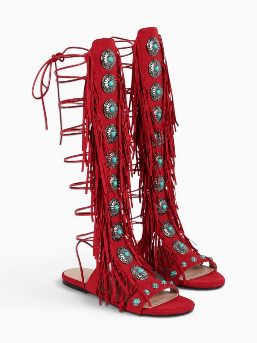 Amara Shoes Lace Up Fringe Gladiator Sandals
