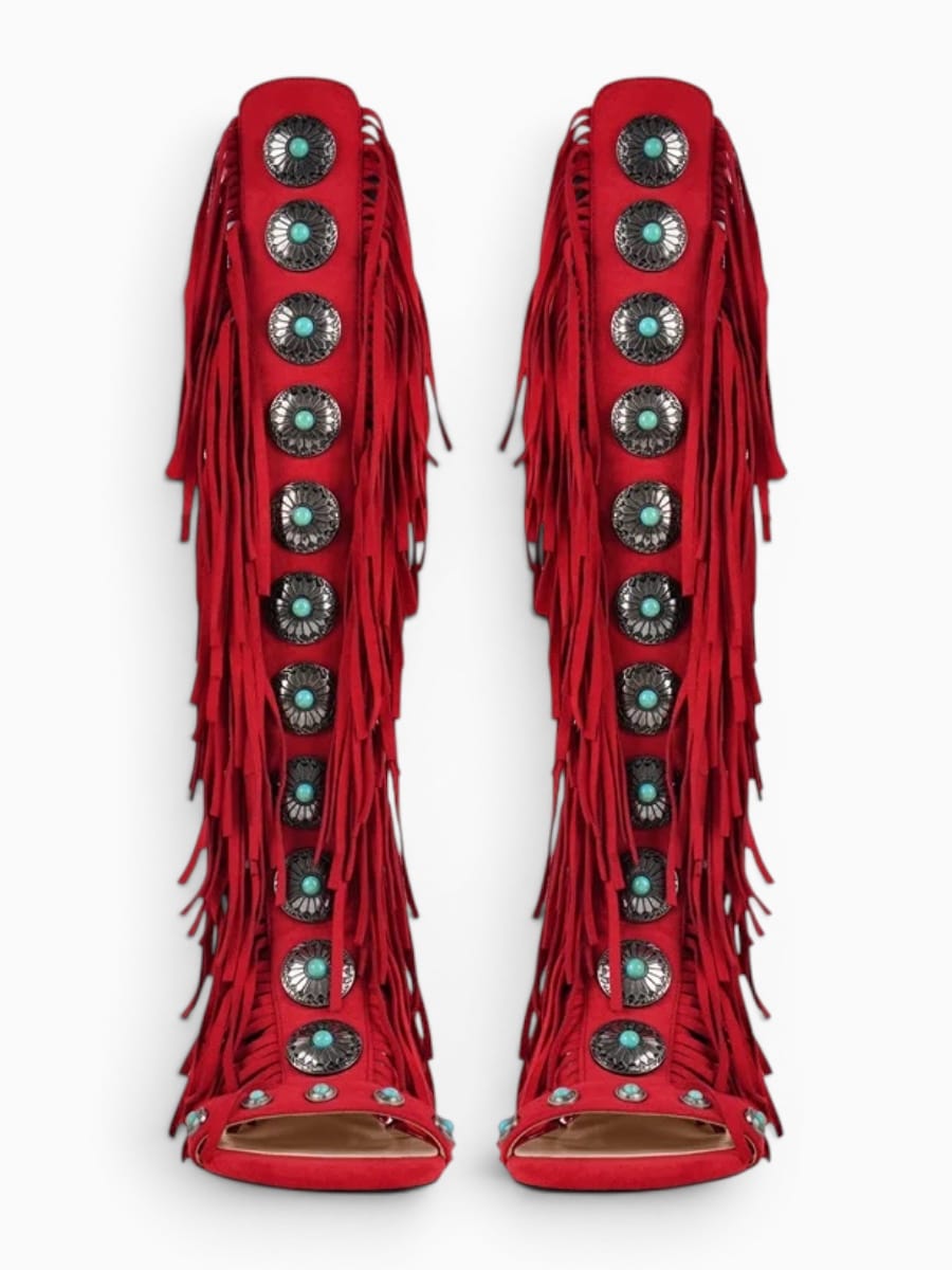Amara Shoes Lace Up Fringe Gladiator Sandals