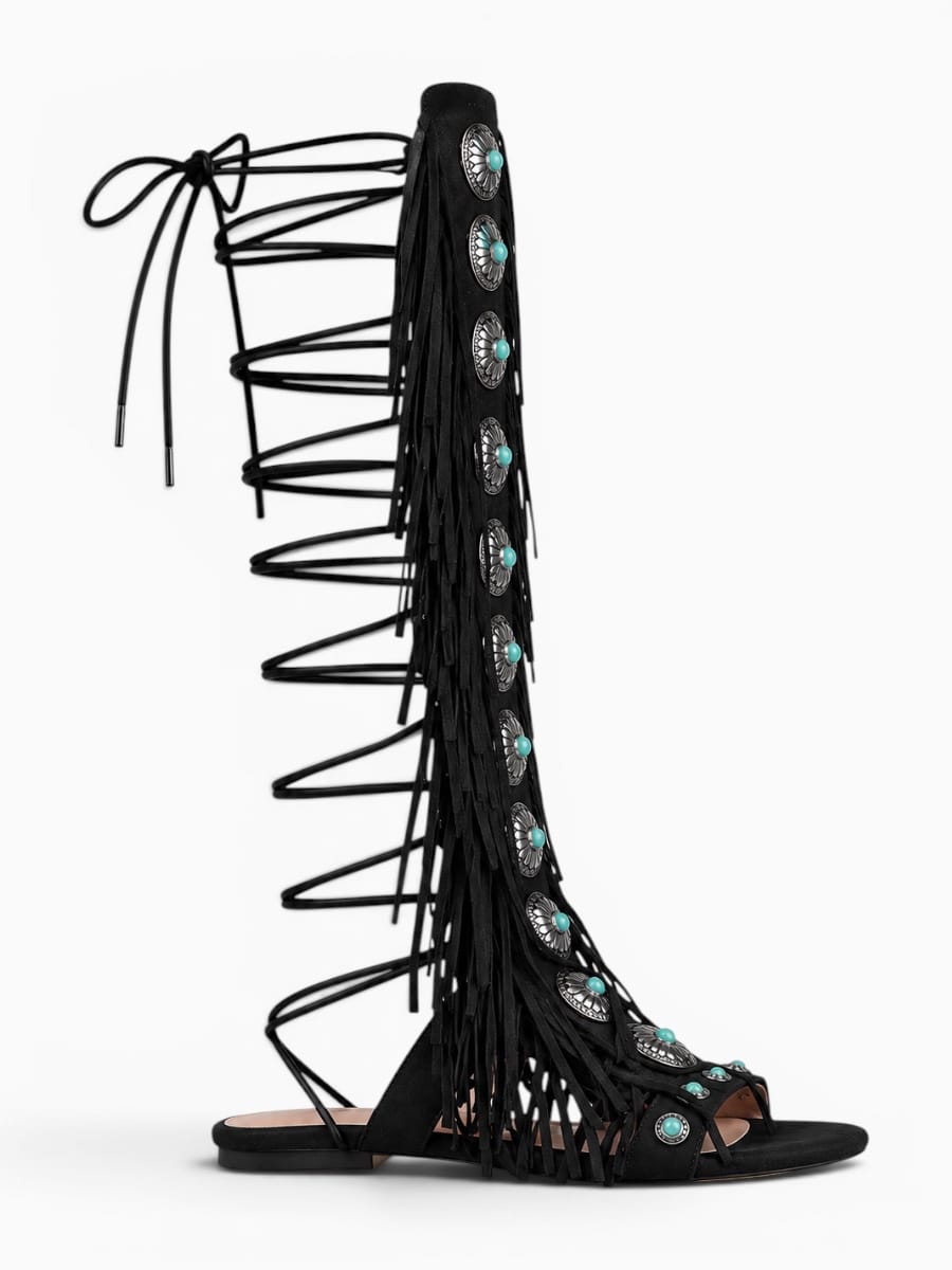 Amara Shoes Lace Up Fringe Gladiator Sandals