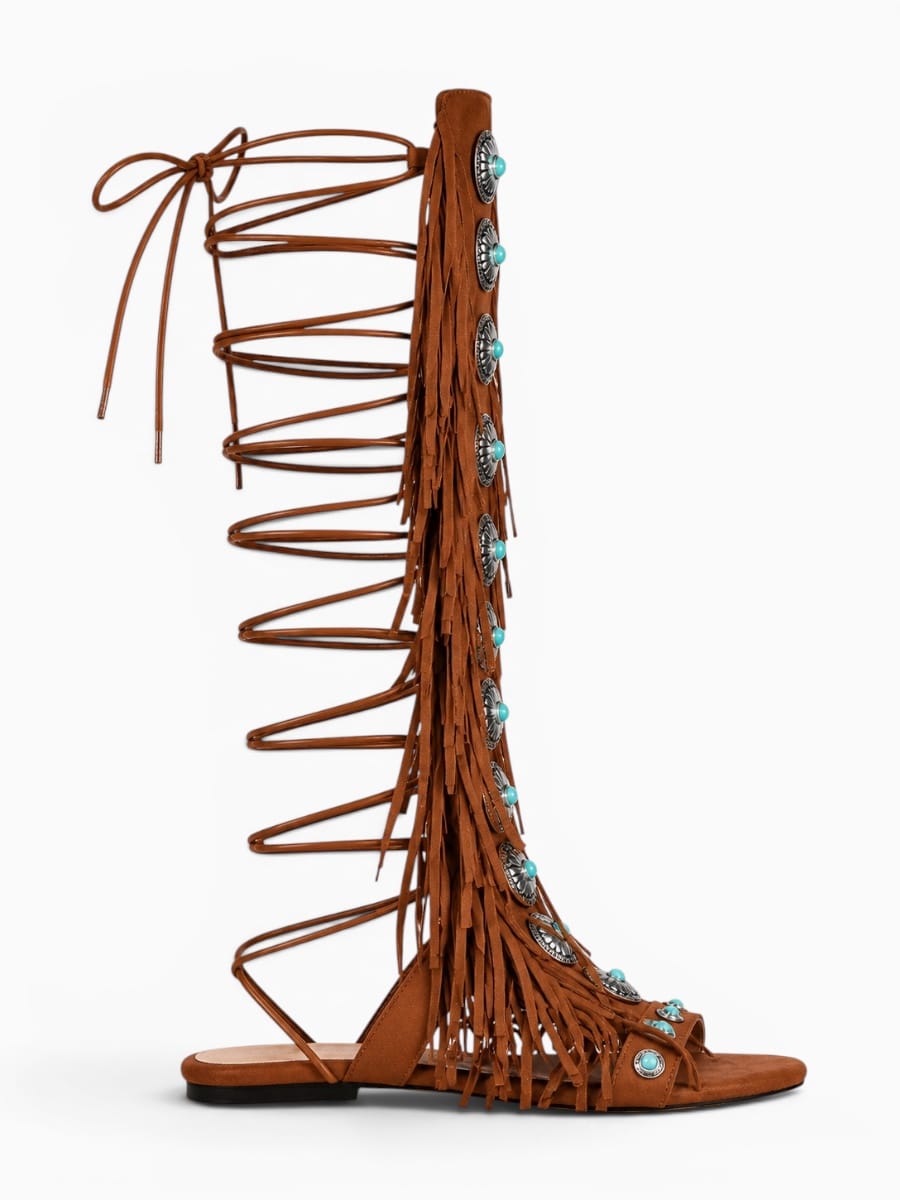 Amara Shoes Lace Up Fringe Gladiator Sandals