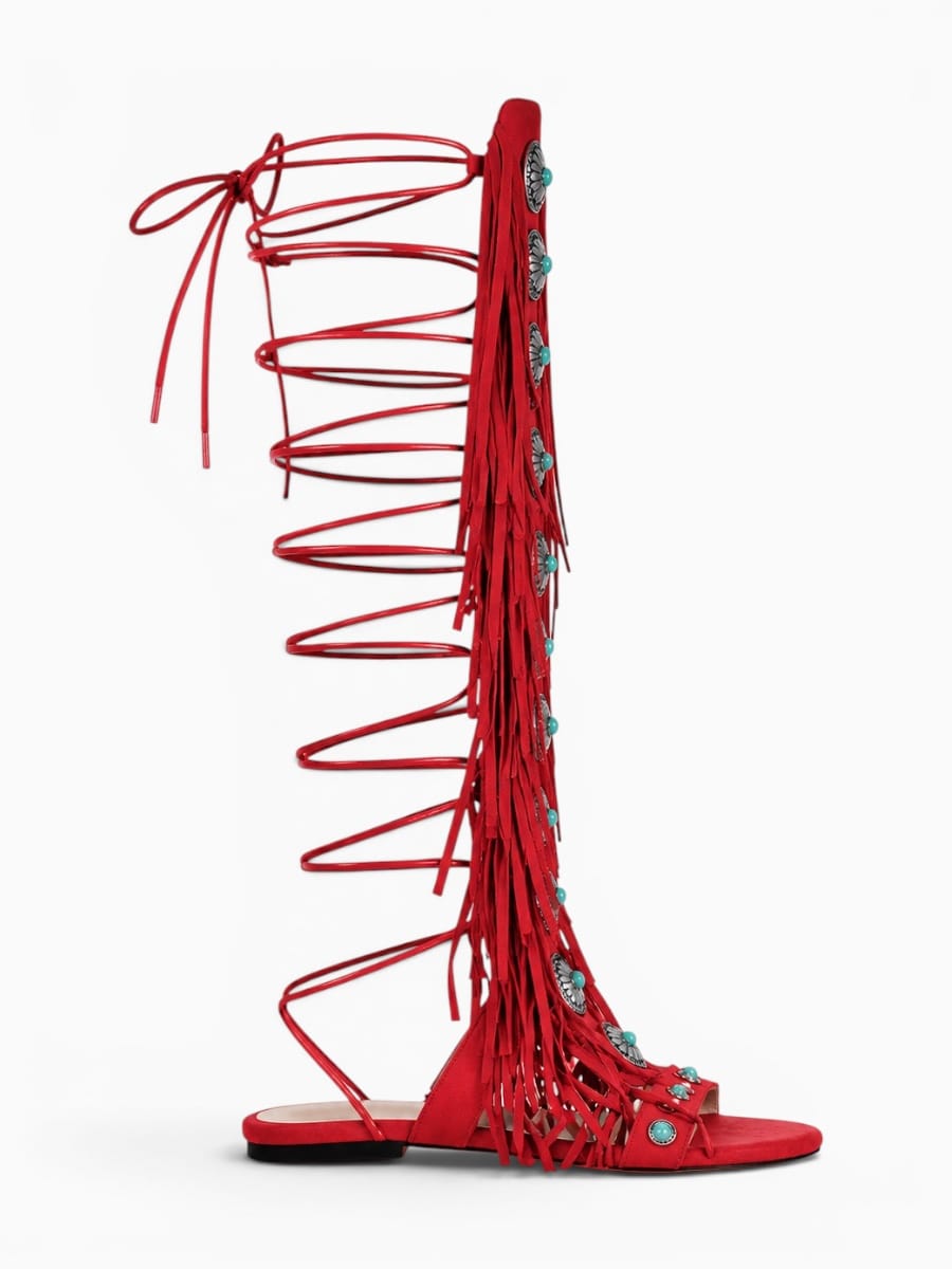 Amara Shoes Lace Up Fringe Gladiator Sandals