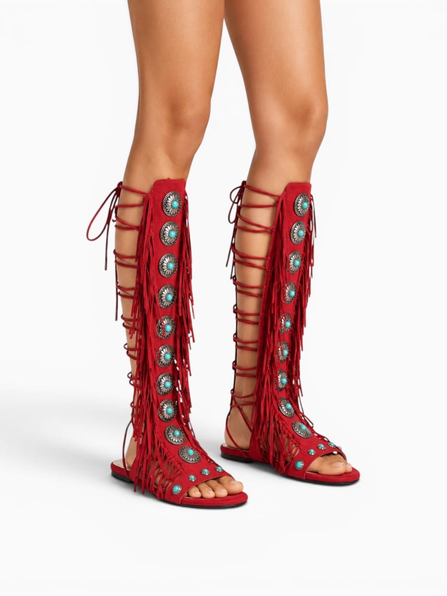 Amara Shoes Lace Up Fringe Gladiator Sandals