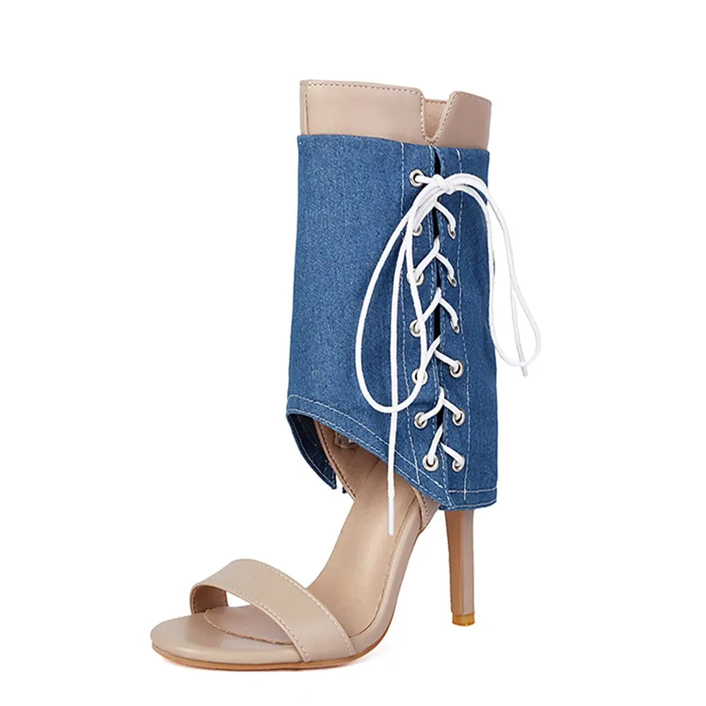 Amara Shoes Lace Up High Cut Stiletto Heel Sandals
