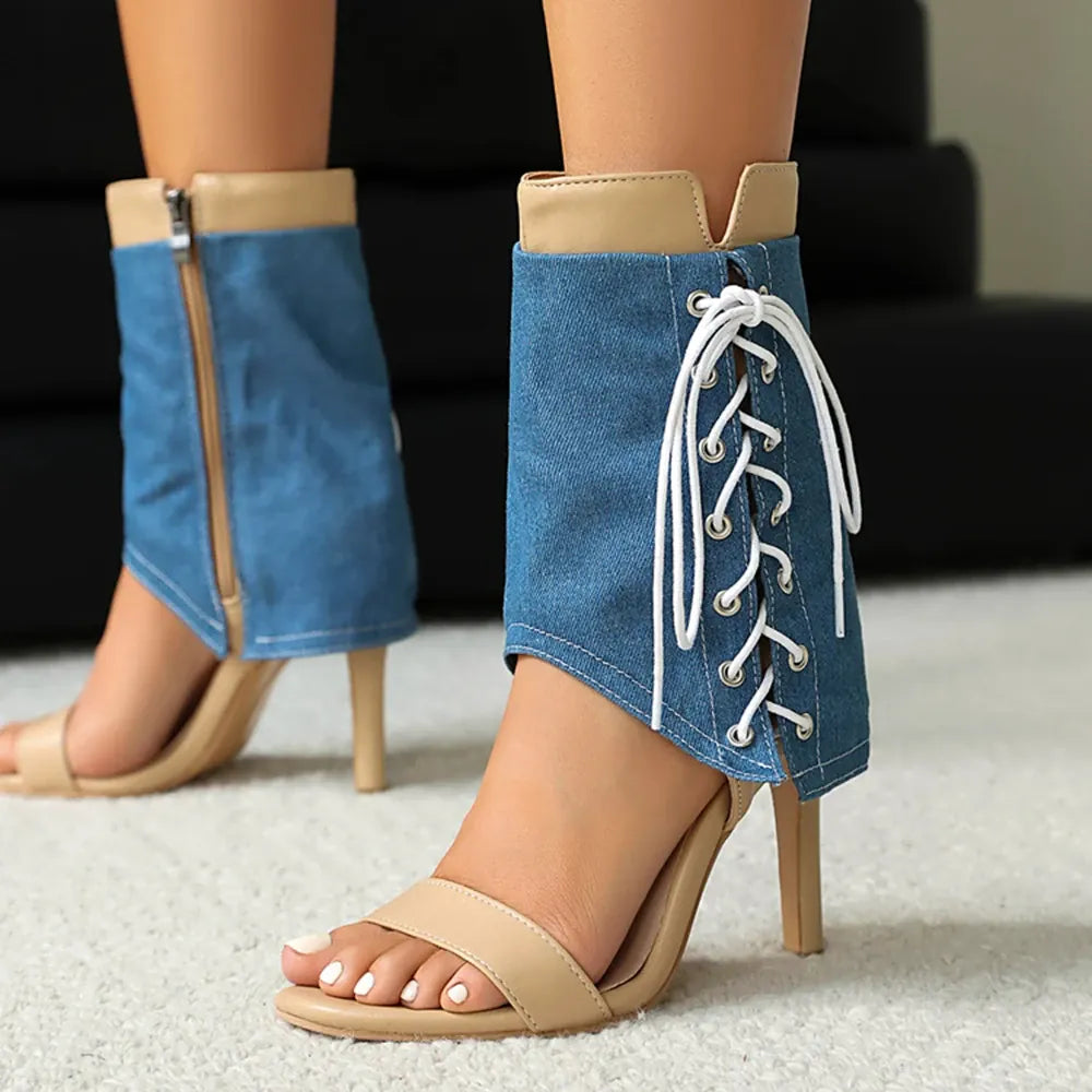 Amara Shoes Lace Up High Cut Stiletto Heel Sandals