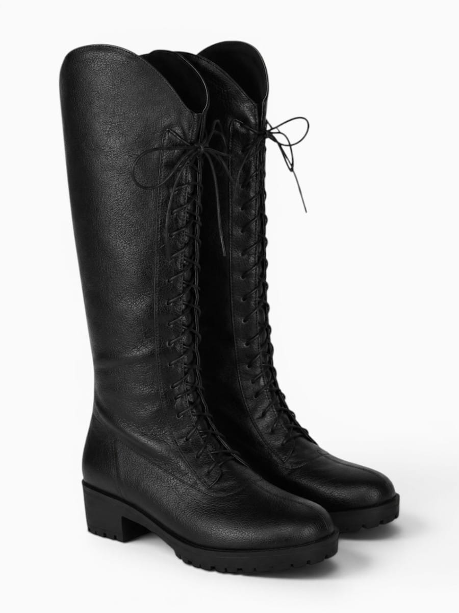 Amara Shoes Lace-Up Knee-High Combat Boots