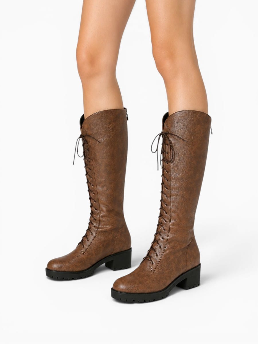 Amara Shoes Lace-Up Knee-High Combat Boots
