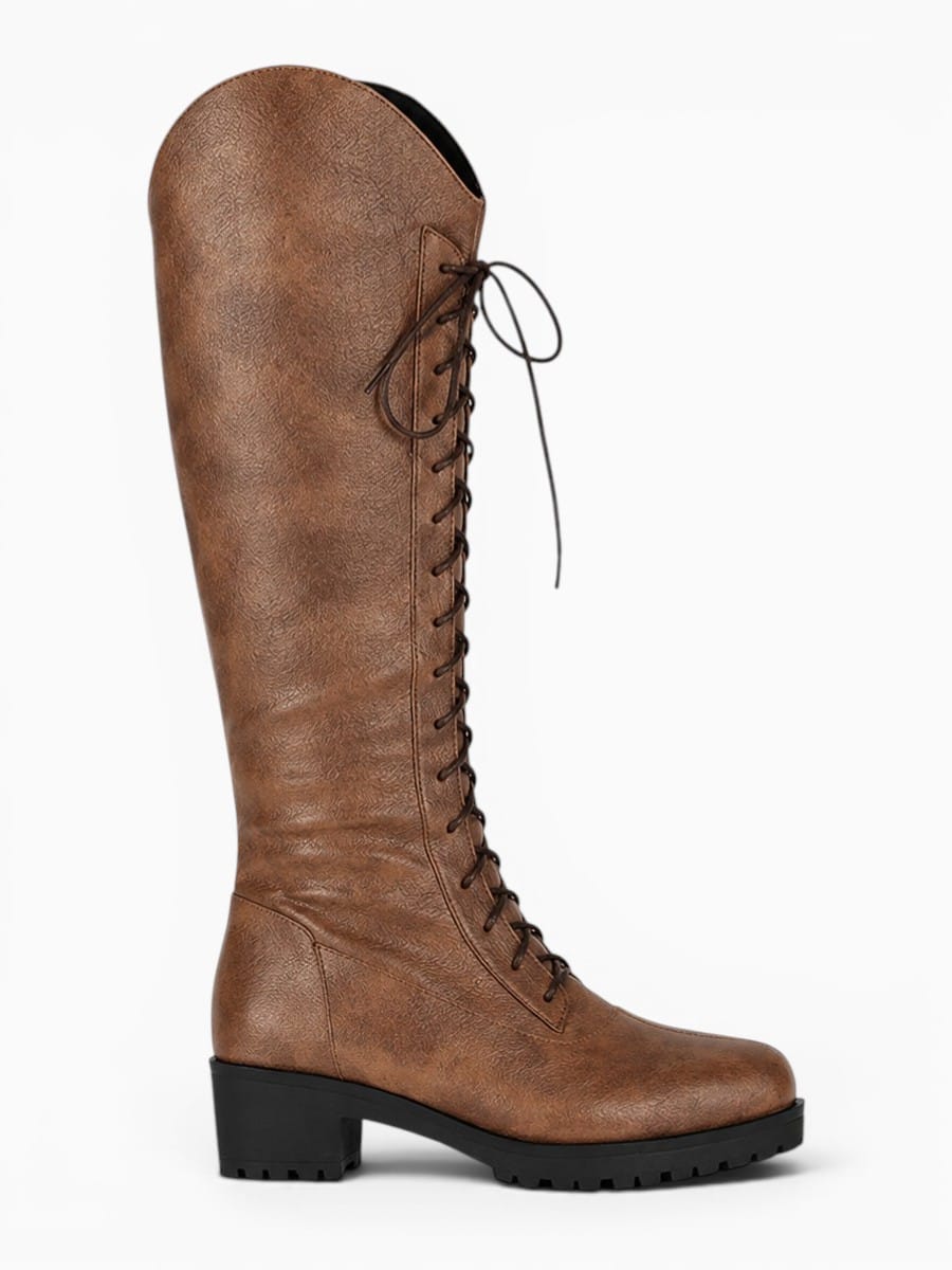 Amara Shoes Lace-Up Knee-High Combat Boots