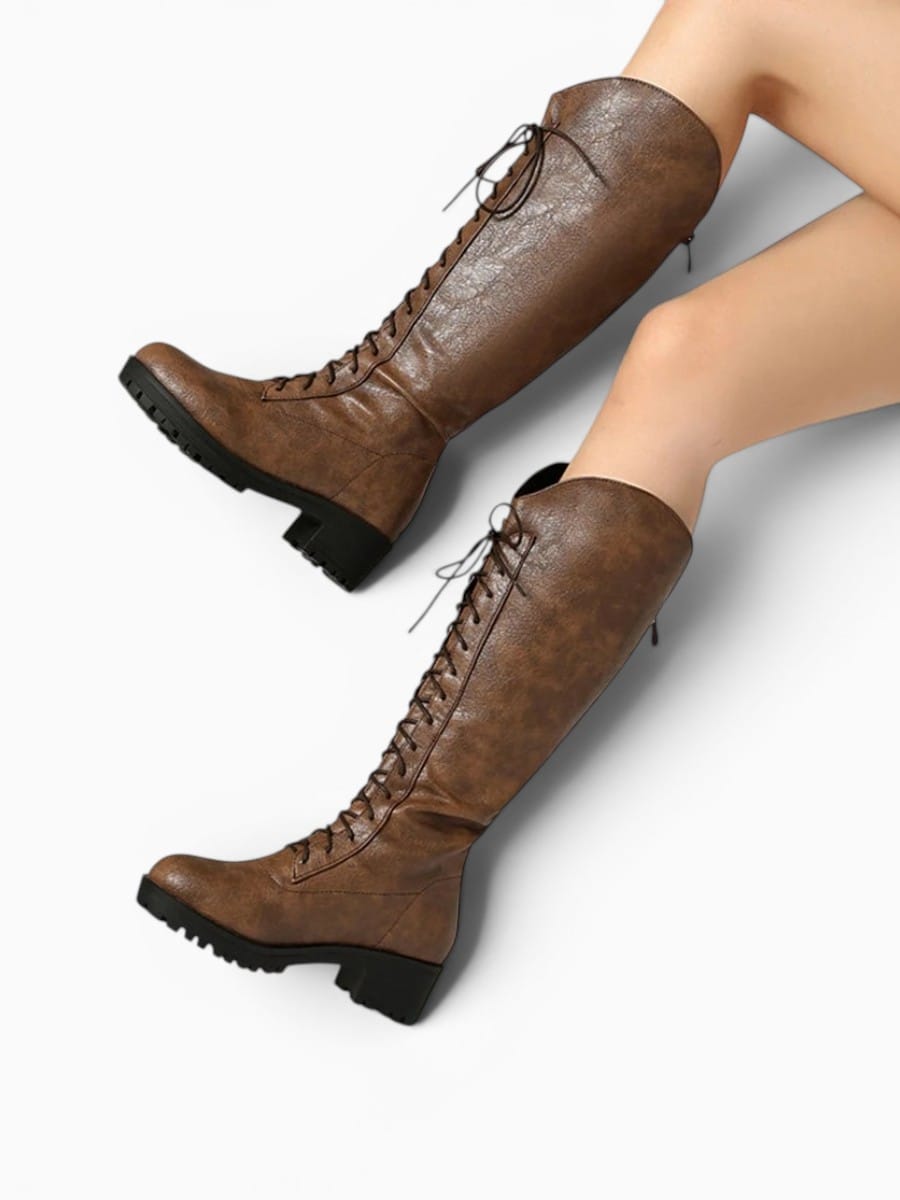 Amara Shoes Lace-Up Knee-High Combat Boots