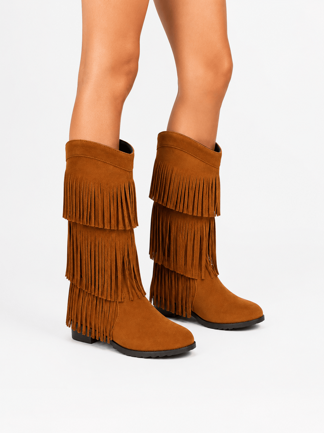 Amara Shoes Layered Fringe Mid Calf Boots