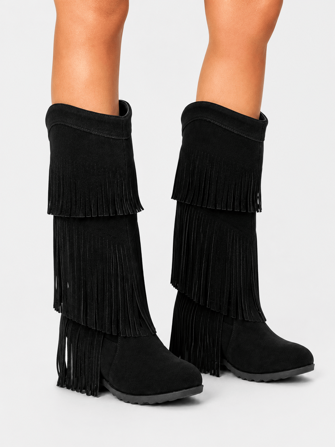 Amara Shoes Layered Fringe Mid Calf Boots