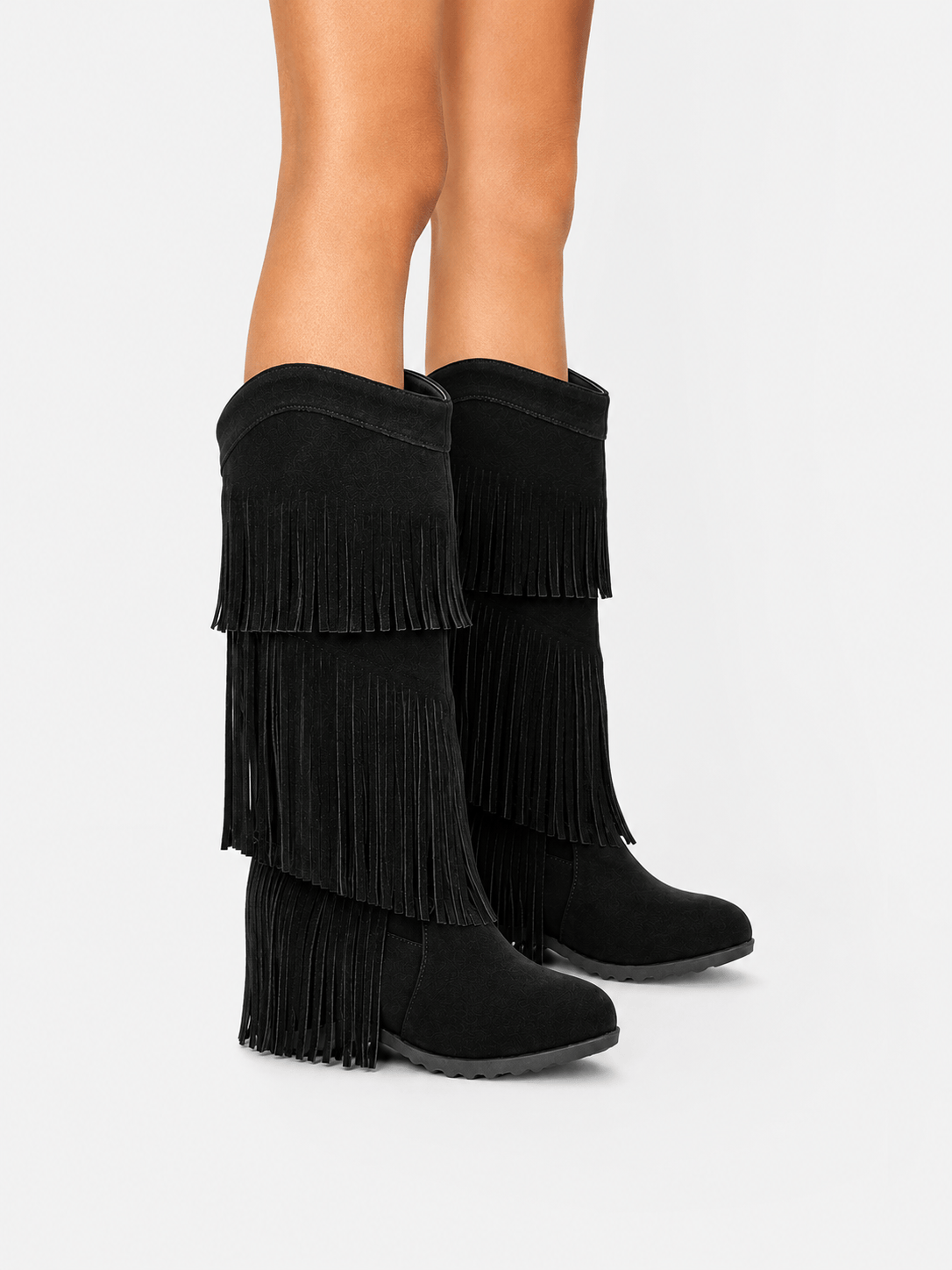 Amara Shoes Layered Fringe Mid Calf Boots