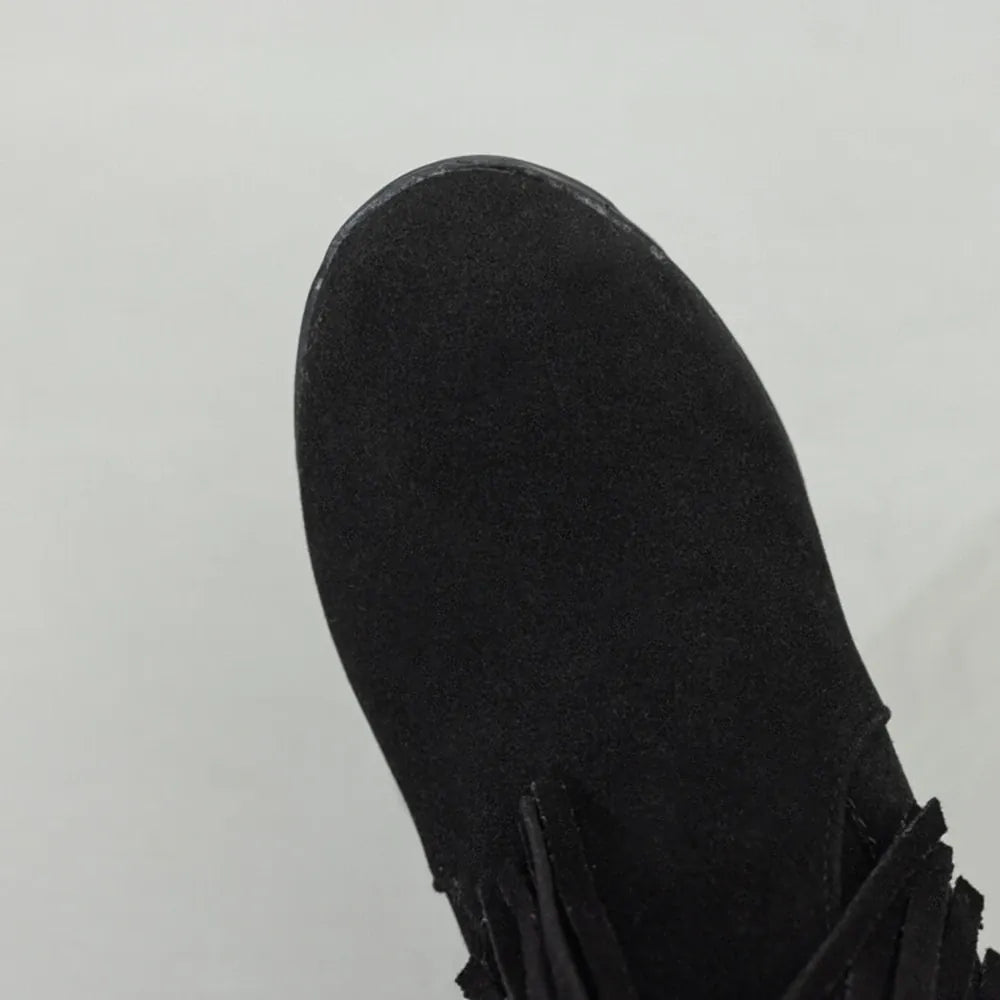 Amara Shoes Layered Fringe Mid Calf Boots (À Faire photos)