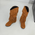 Amara Shoes Layered Fringe Mid Calf Boots (À Faire photos)