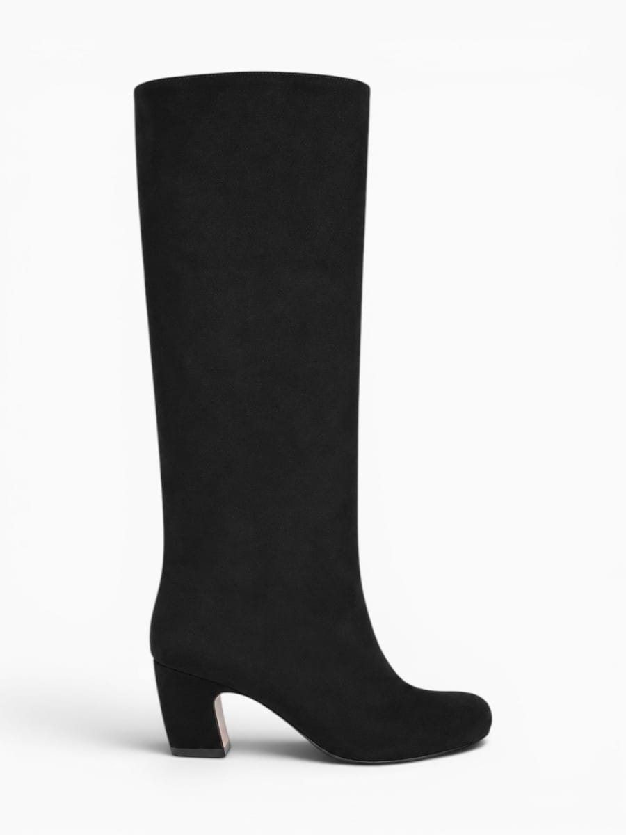 Amara Shoes Leopard Knee High Chunky Heel Square Toe Boots