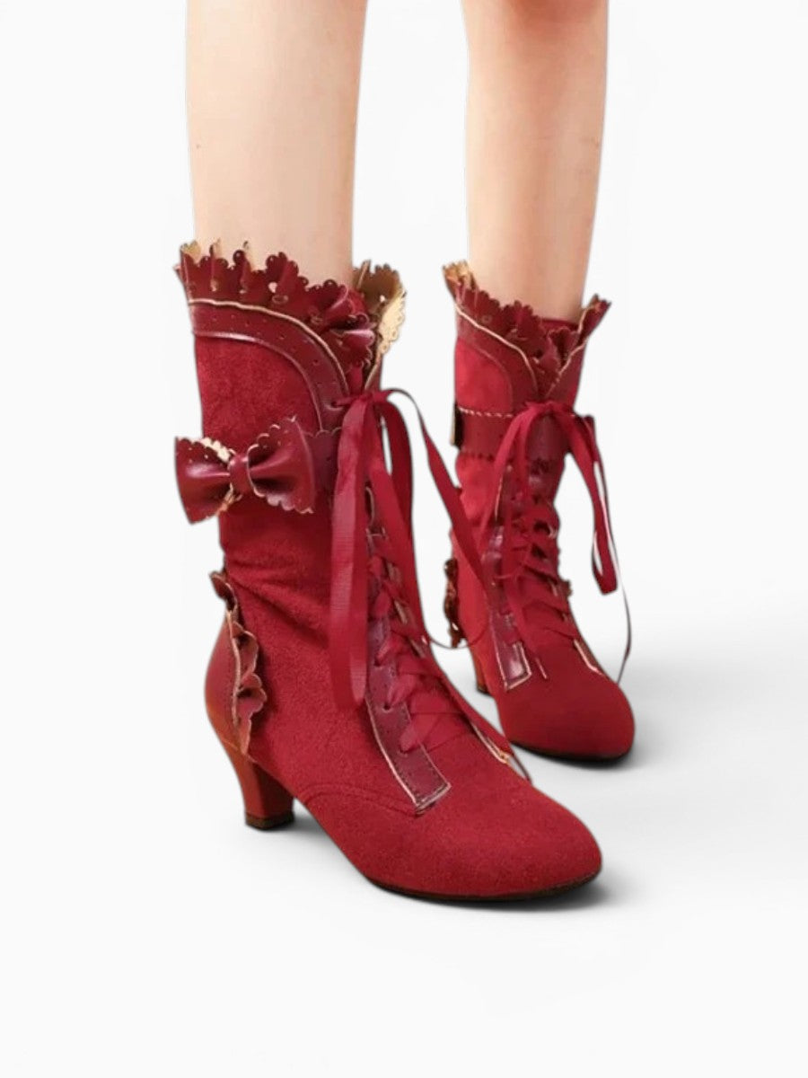 Amara Shoes Lolita Bow Lace Up Ankle Boots