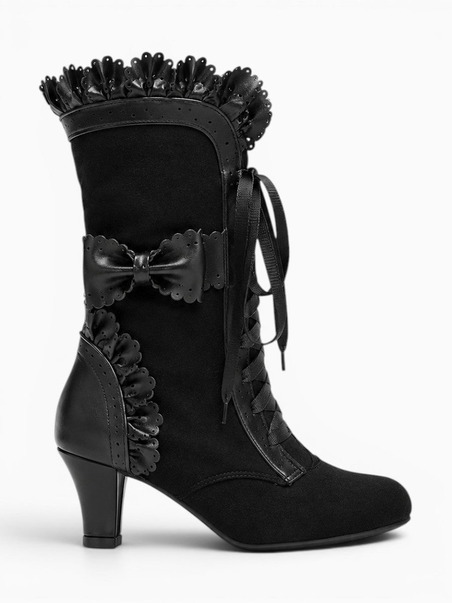 Amara Shoes Lolita Bow Lace Up Ankle Boots