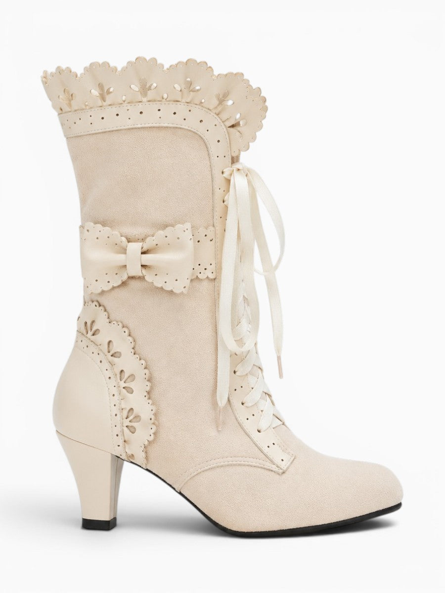 Amara Shoes Lolita Bow Lace Up Ankle Boots