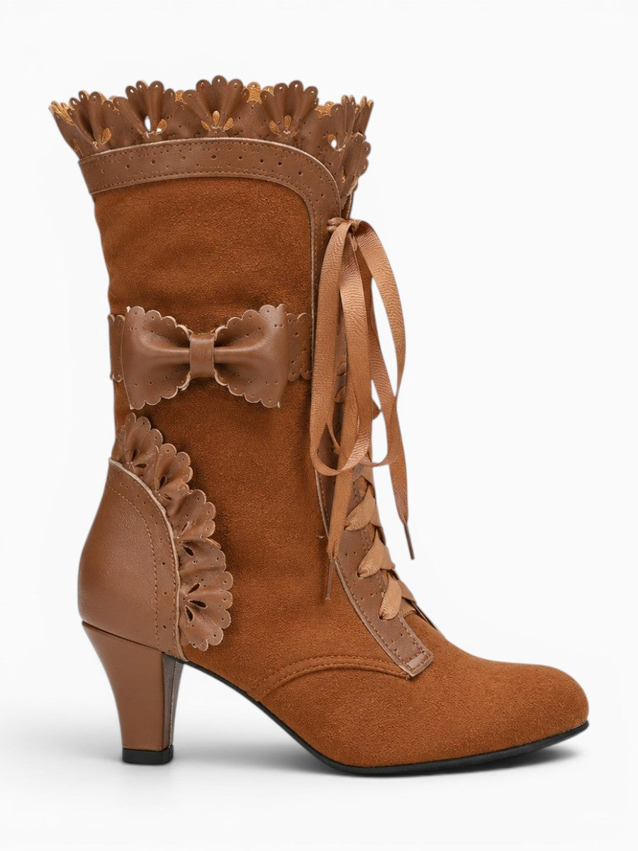 Amara Shoes Lolita Bow Lace Up Ankle Boots