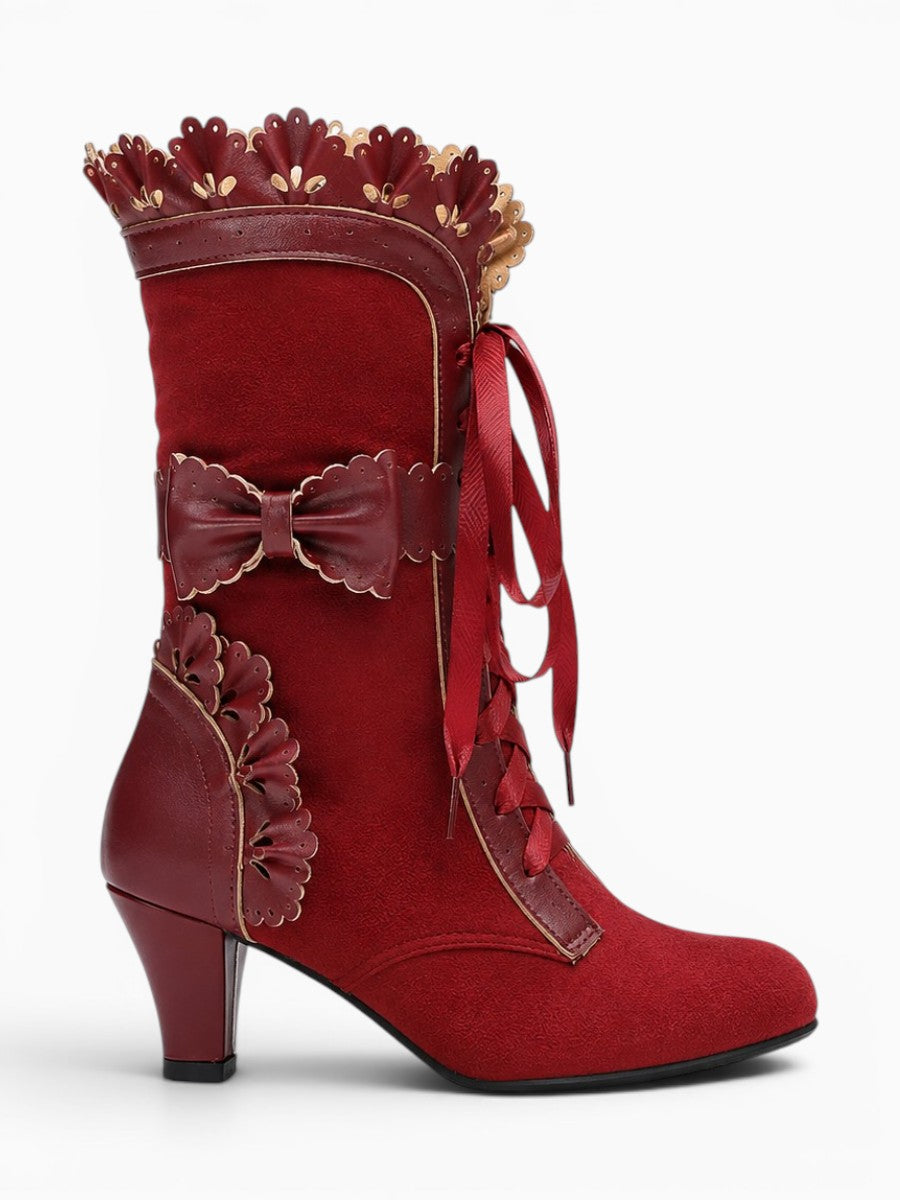 Amara Shoes Lolita Bow Lace Up Ankle Boots