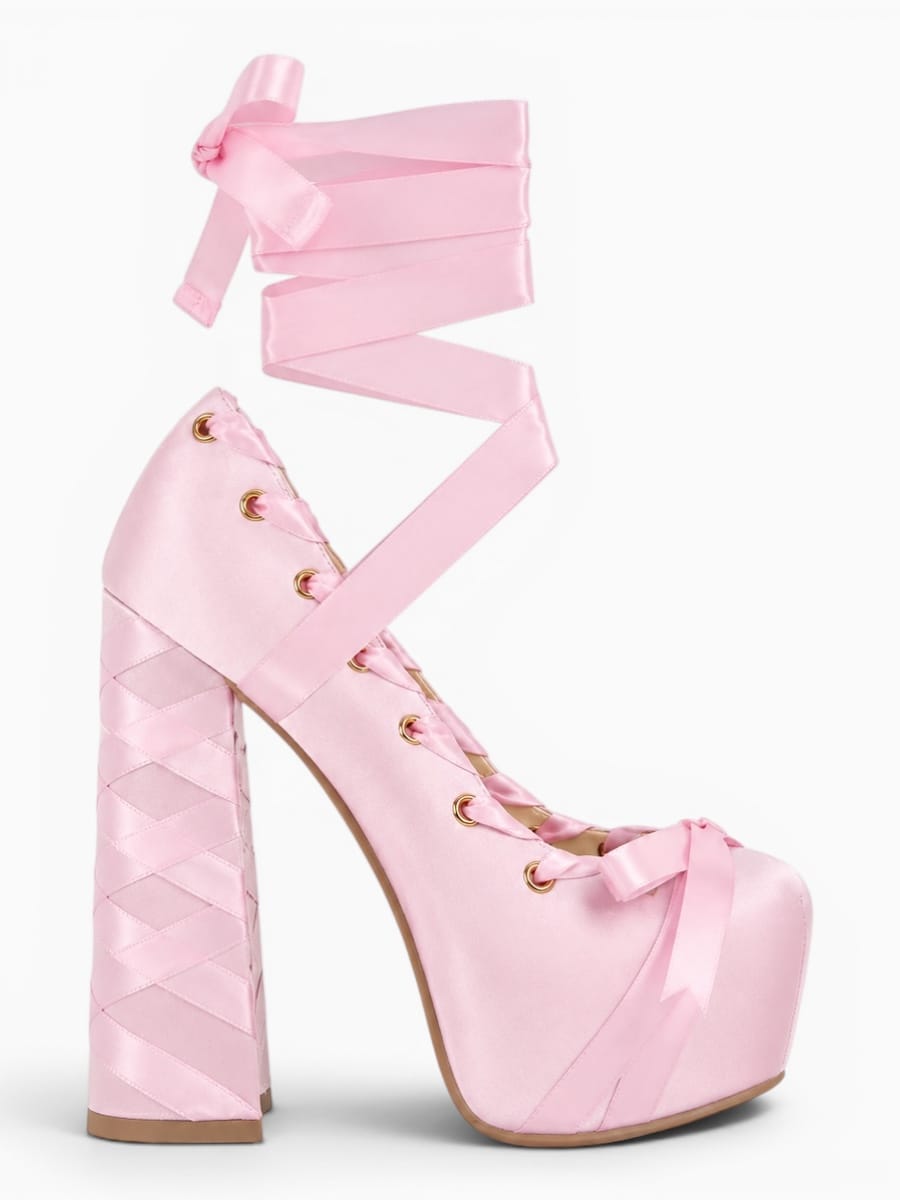 Amara Shoes Lolita Ribbon Platform Pumps
