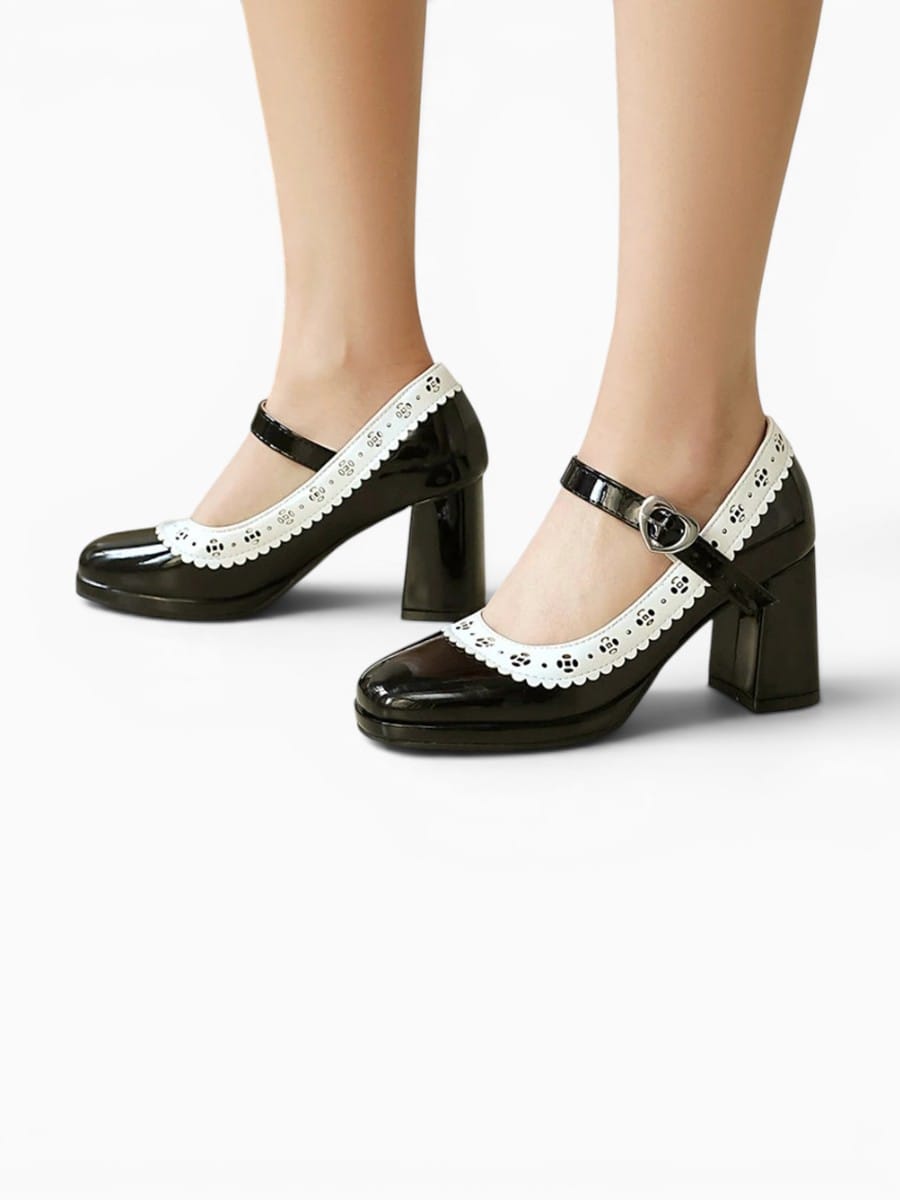 Amara Shoes Mary Jane Heeled Ballet Flats Heart Buckle