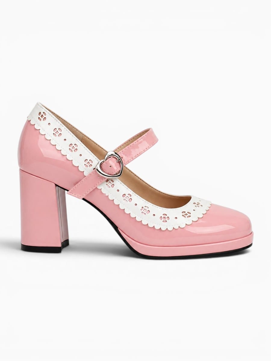 Amara Shoes Mary Jane Heeled Ballet Flats Heart Buckle