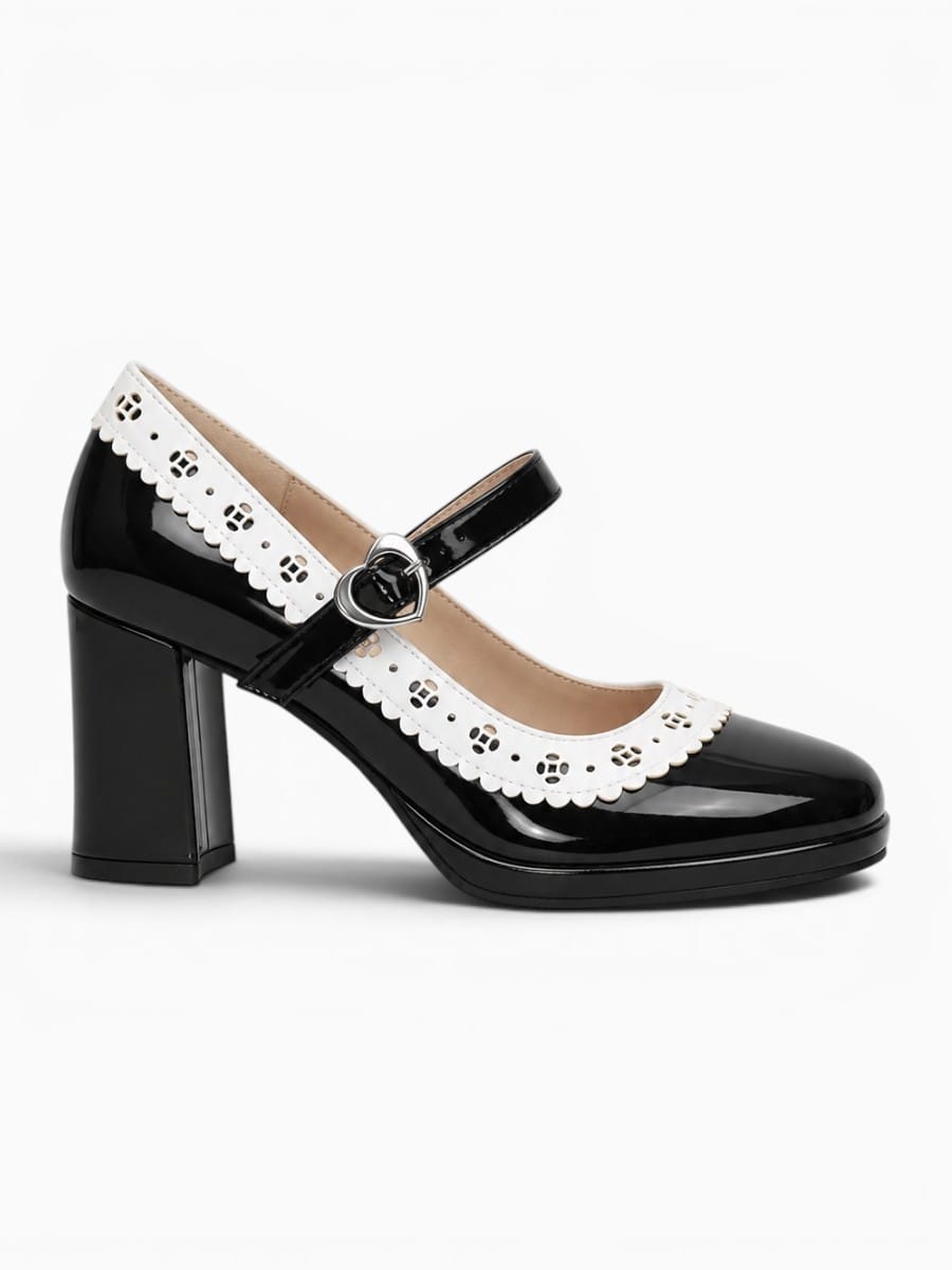 Amara Shoes Mary Jane Heeled Ballet Flats Heart Buckle