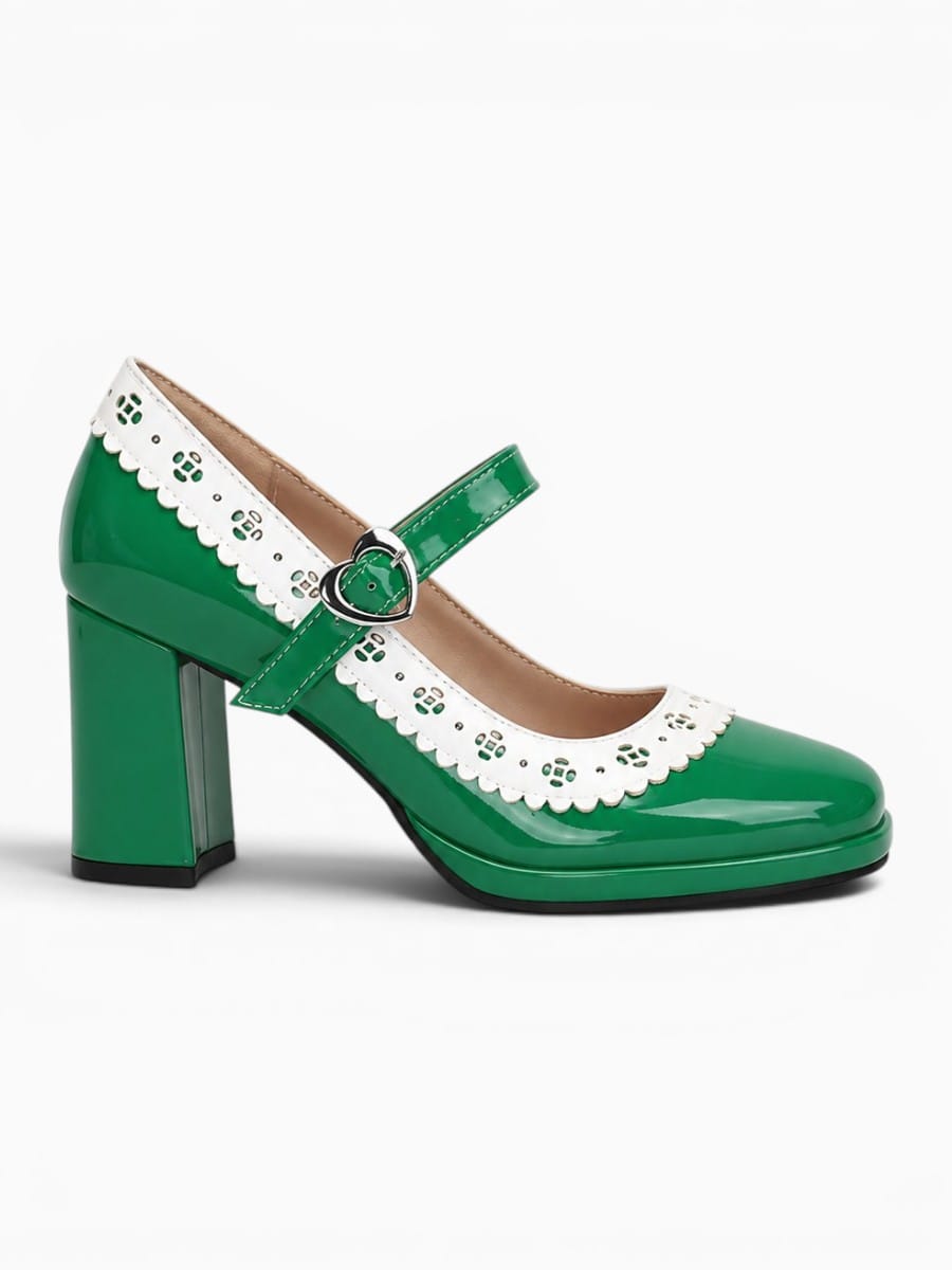 Amara Shoes Mary Jane Heeled Ballet Flats Heart Buckle