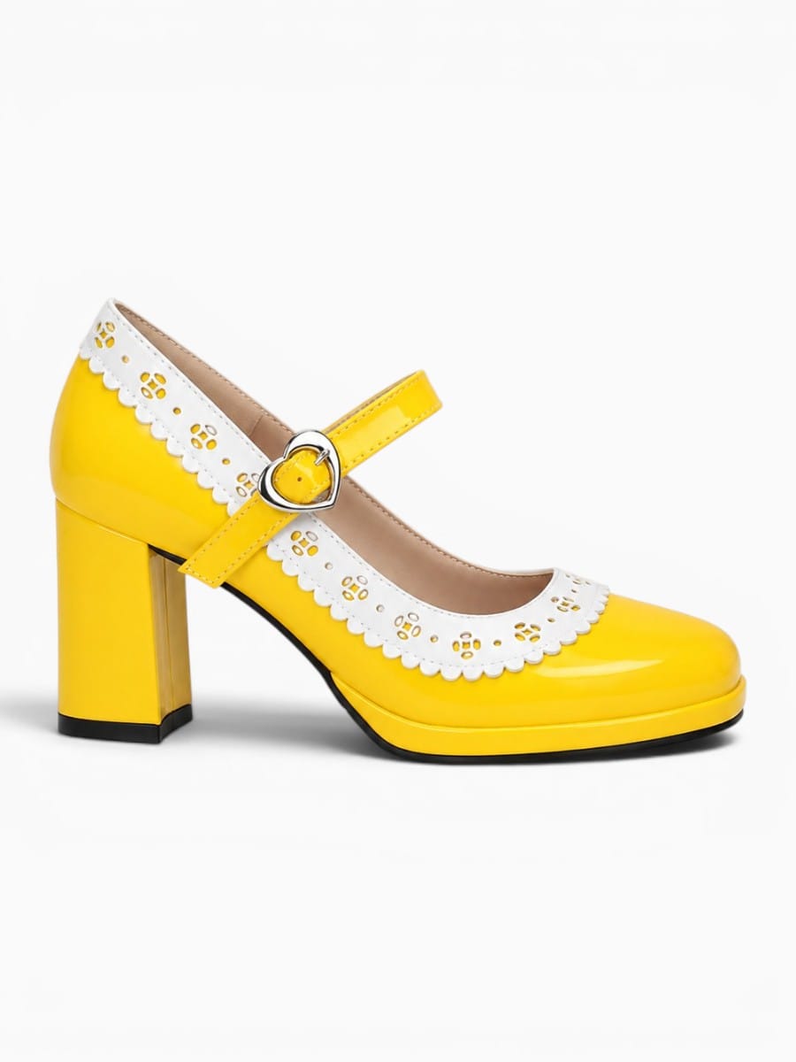 Amara Shoes Mary Jane Heeled Ballet Flats Heart Buckle