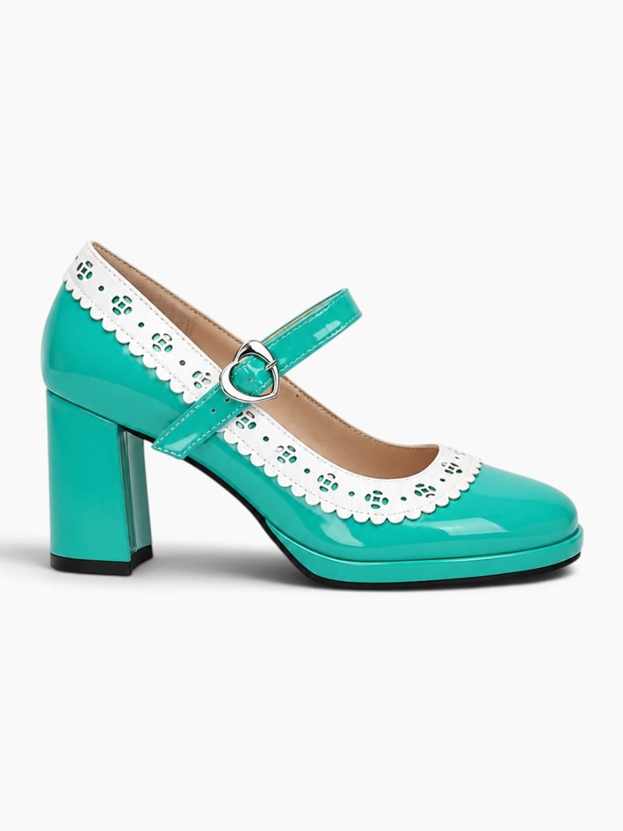 Amara Shoes Mary Jane Heeled Ballet Flats Heart Buckle