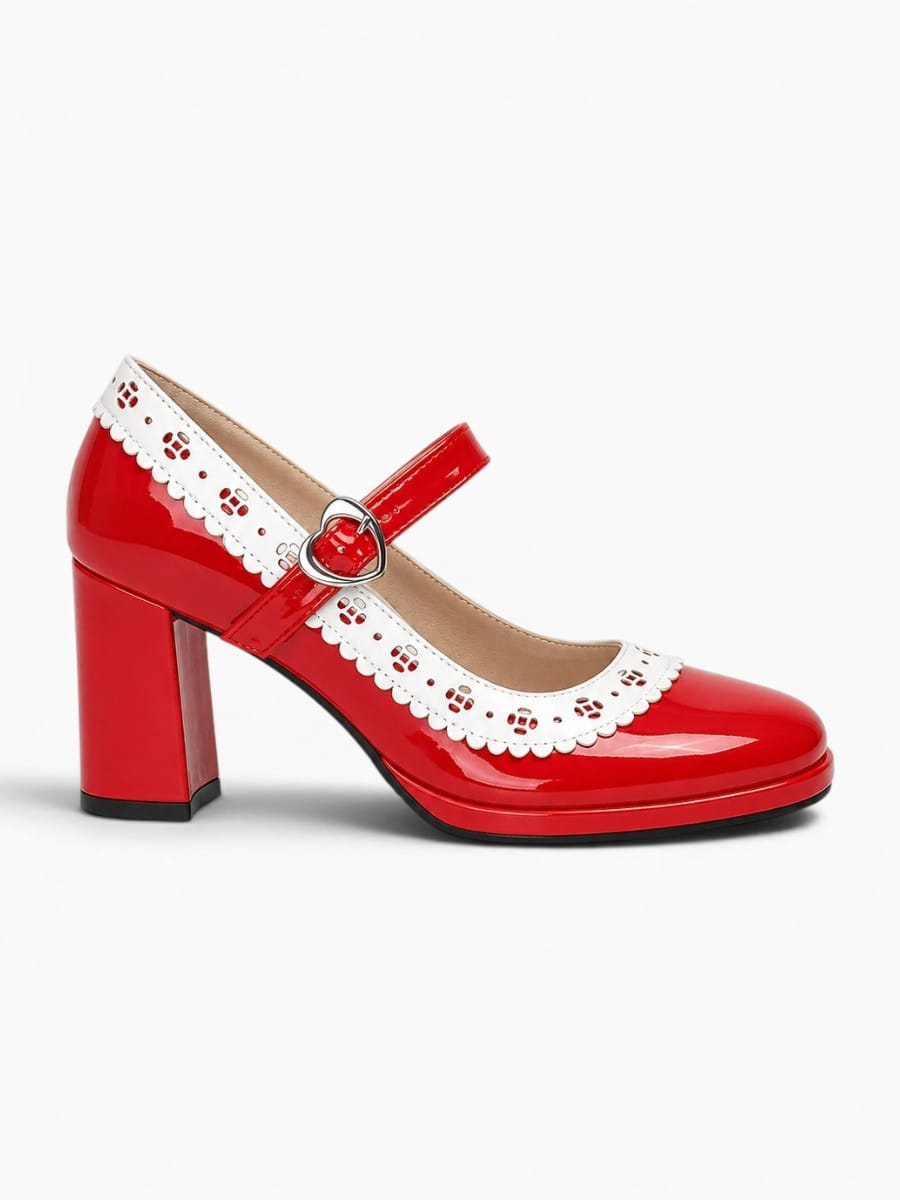 Amara Shoes Mary Jane Heeled Ballet Flats Heart Buckle