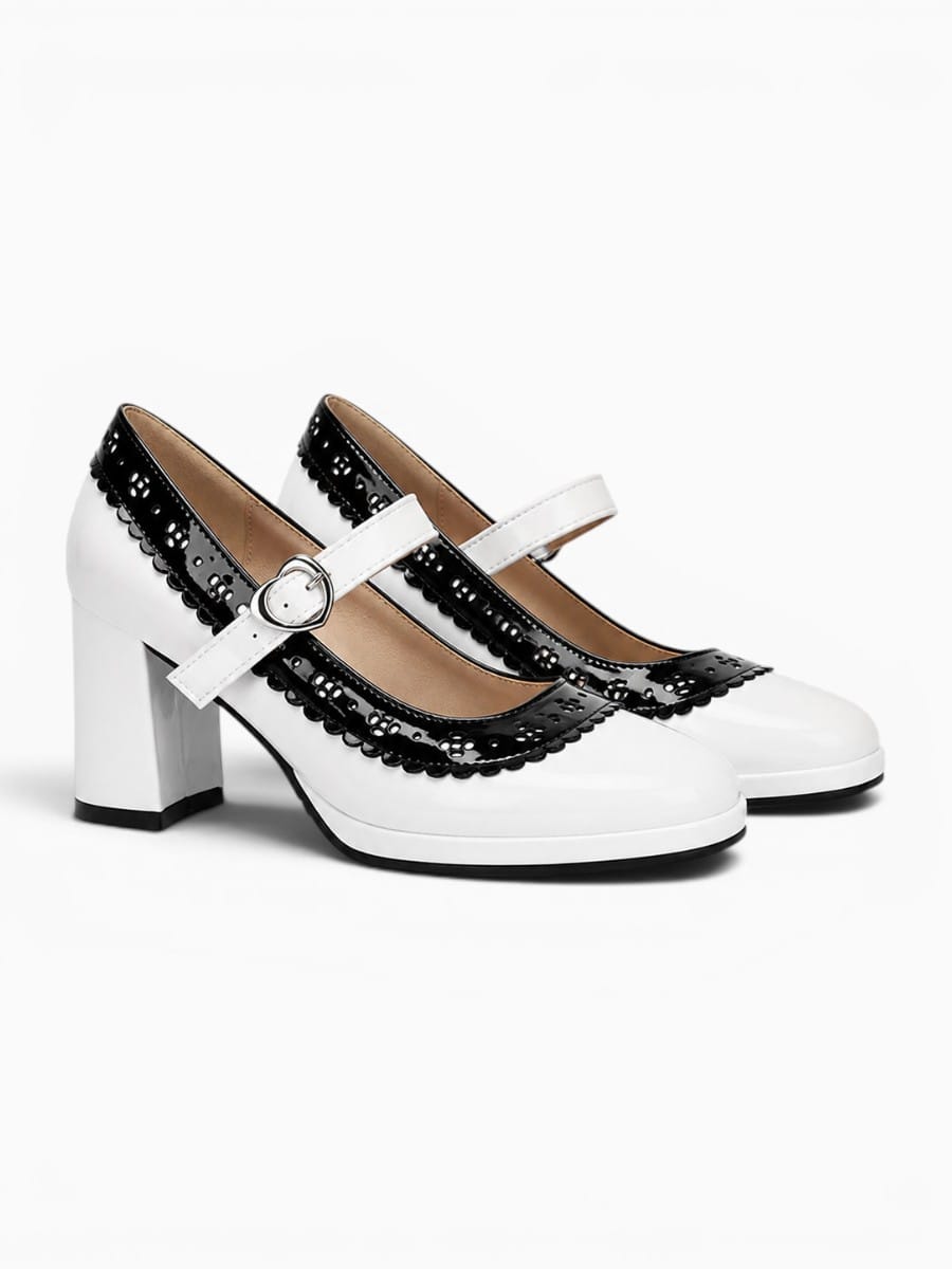 Amara Shoes Mary Jane Heeled Ballet Flats Heart Buckle