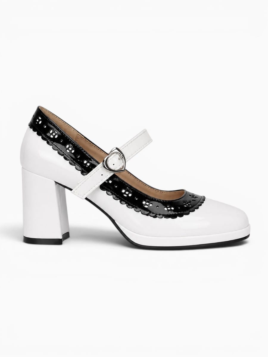 Amara Shoes Mary Jane Heeled Ballet Flats Heart Buckle