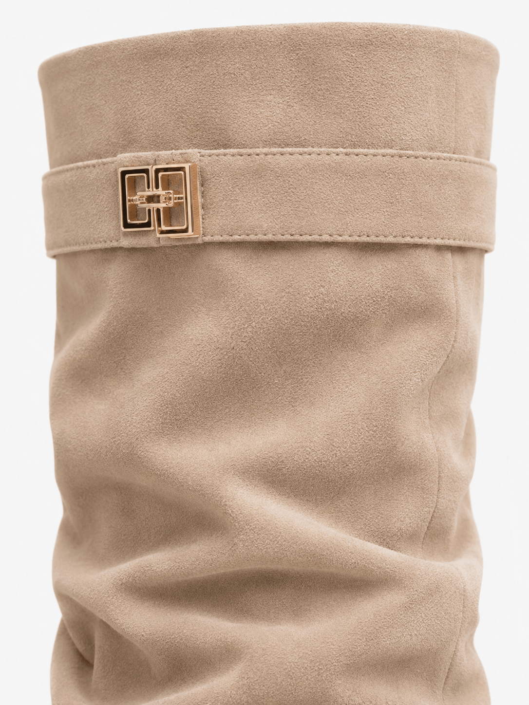 Amara Shoes Metal Buckle Mid Leg Knee High Boot Thick Heel