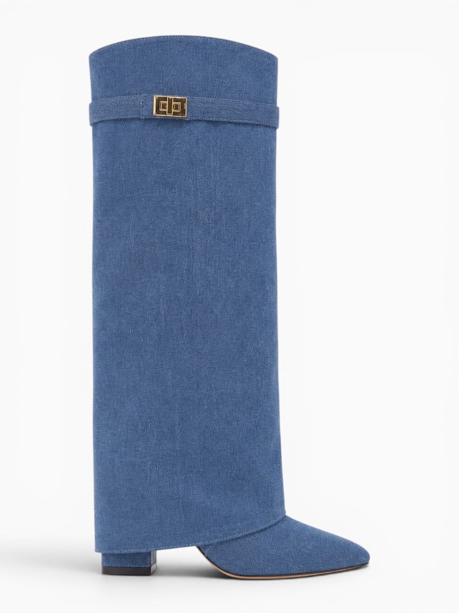 Amara Shoes Metal Buckle Mid Leg Knee High Boot Thick Heel (À Faire photos)