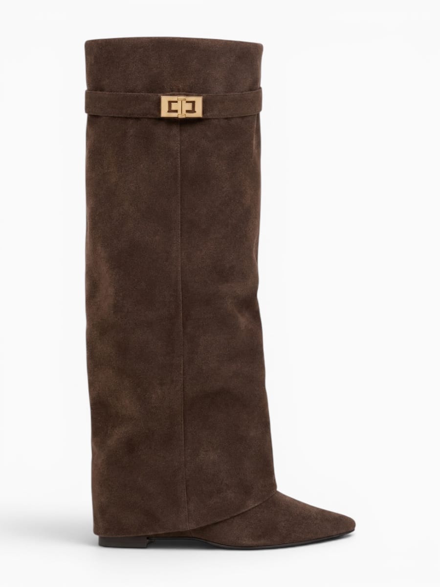 Amara Shoes Metal Buckle Mid Leg Knee High Boot Thick Heel (À Faire photos)